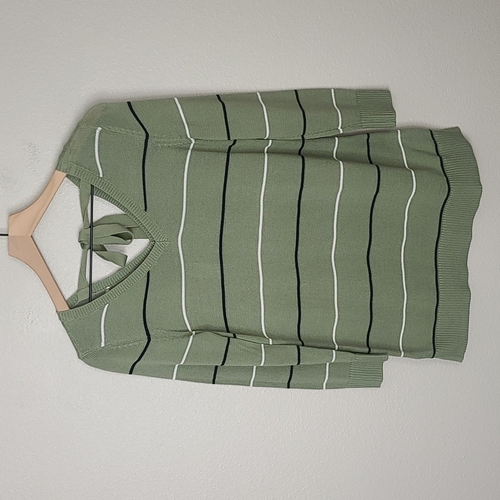 Talbots Striped V-Neck Tie Back Sweater NWT